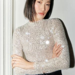 Abercrombie & Fitch Long-Sleeve Sparkle High-Neck Top